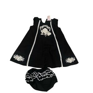 Black Dress with White Embroidery baby girl